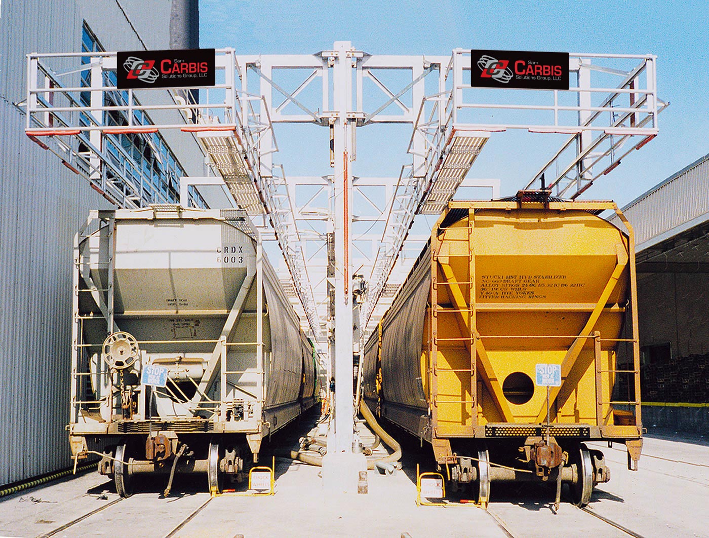 rail and hopper car handrails at the top of the railcars.