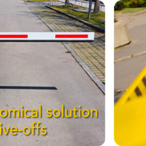 Drive off protection solutions. a car guard rail at the entrance of a road.