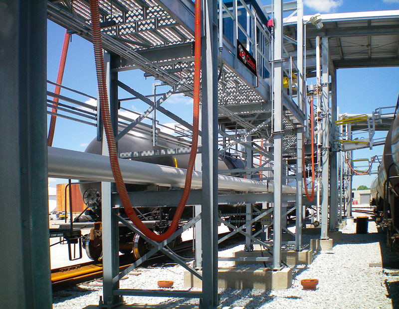 A Carbis Solutions structural steel pipe rack supporting pipes, power cables.