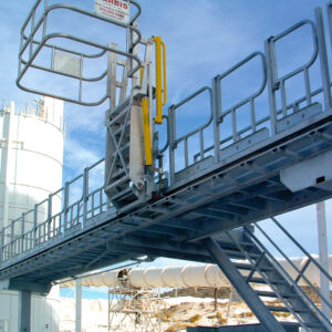 Swing gates on a loading platform in a refinery.