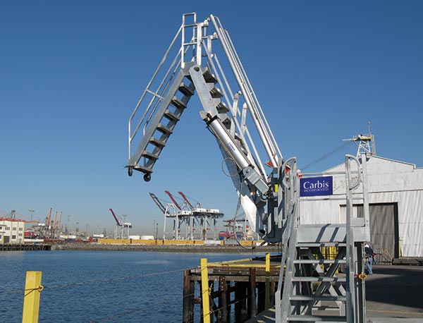 A Carbis marine gangway sits on a dock.