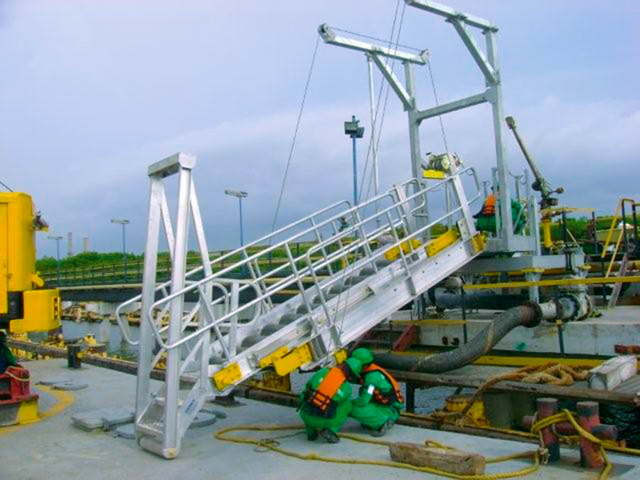 a hoist marine gangway on a barge.