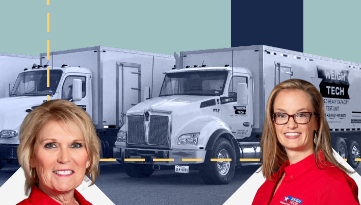 Stellar bank spotlights Weigh-Tech. Picture - Sharon Freytag (left side), Jodie Stewart (right) in front of two Weigh-Tech trucks.