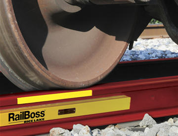 Rice Lake Rail Boss scale with a train wheel on it.